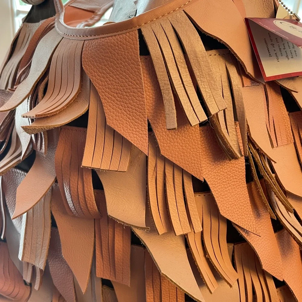 Chaos by Elsie Pink Leather Fringe Shoulder Hobo Bag - Picture 5 of 10